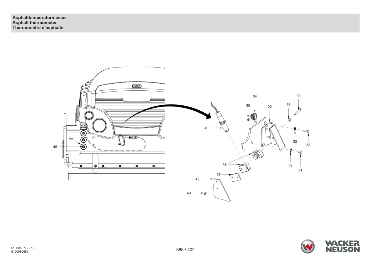 Wacker Neuson RD40-130 Roller Asphalt temperature gauge parts diagram