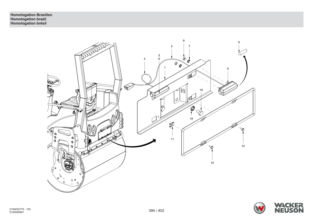 Wacker Neuson RD40-130 Roller Homologation Brazil parts diagram