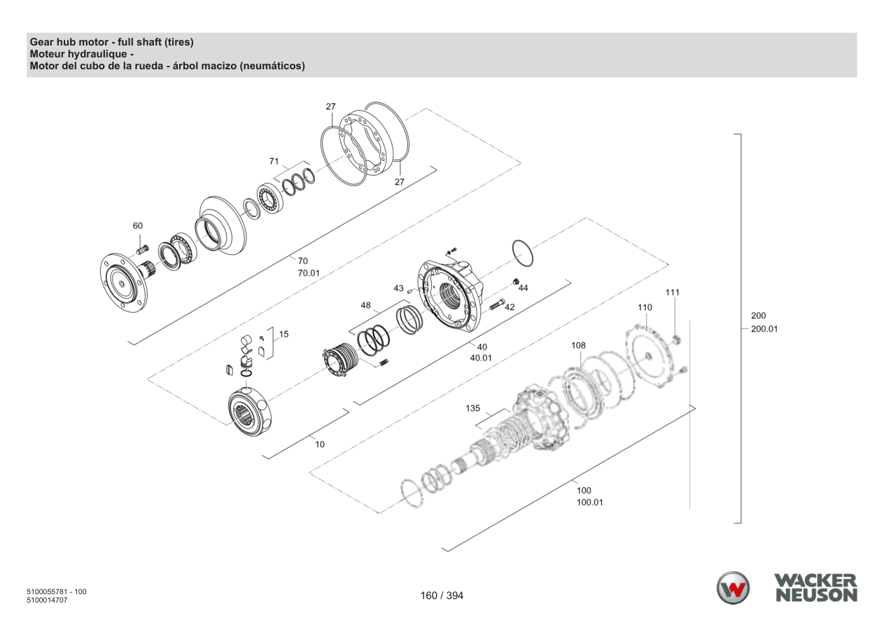 Wacker Neuson RD40-130 Roller Gear hub motor - full shaft (tires) parts diagram