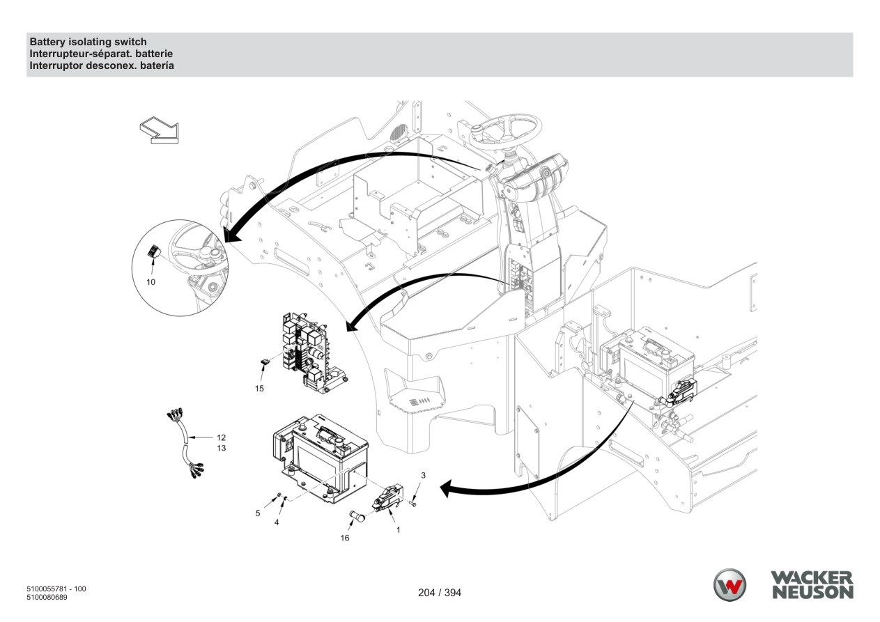 Wacker Neuson RD40-130 Roller Battery isolating switch parts diagram