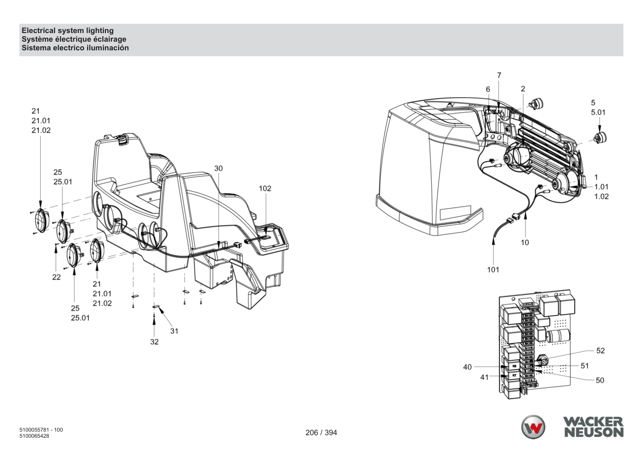 Wacker Neuson RD40-130 Roller Electrical system lighting parts diagram
