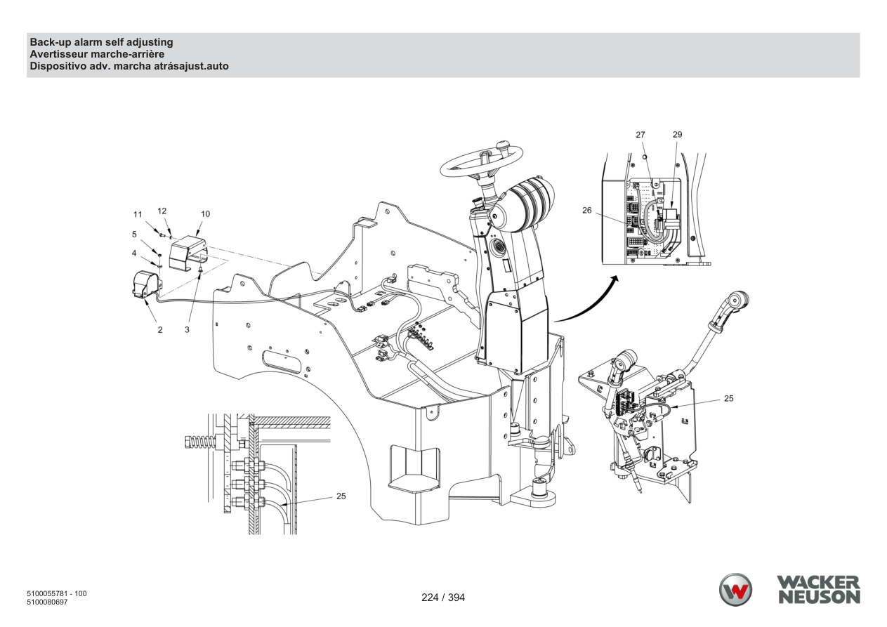 Wacker Neuson RD40-130 Roller Back-up alarm self adjusting parts diagram
