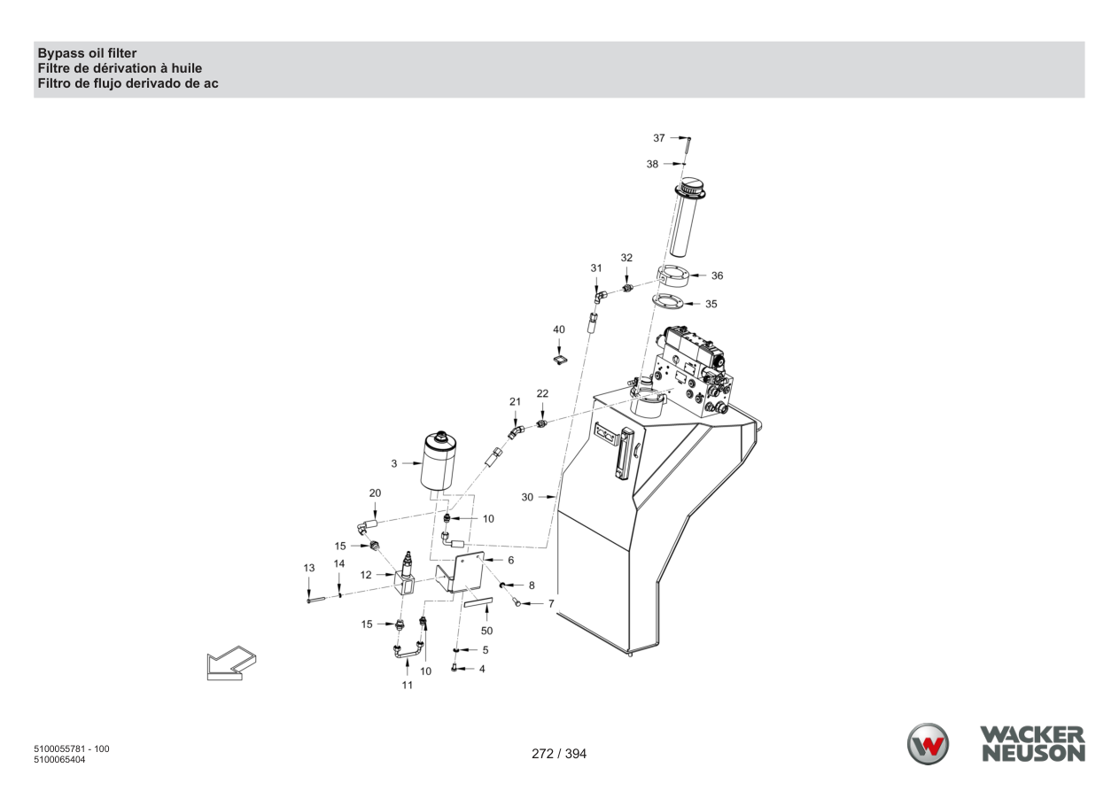 Wacker Neuson RD40-130 Roller Bypass oil filter parts diagram