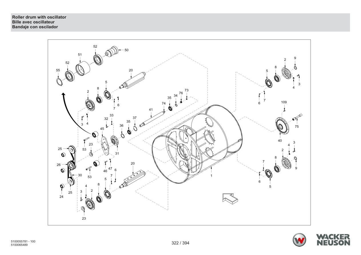 Wacker Neuson RD40-130 Roller Roller drum with oscillator parts diagram