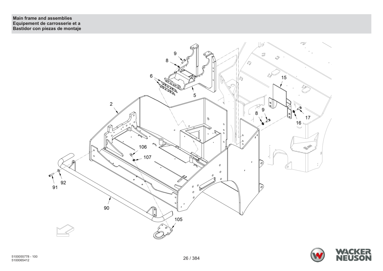 Wacker Neuson RD45-140 Roller Main frame and assemblies parts diagram
