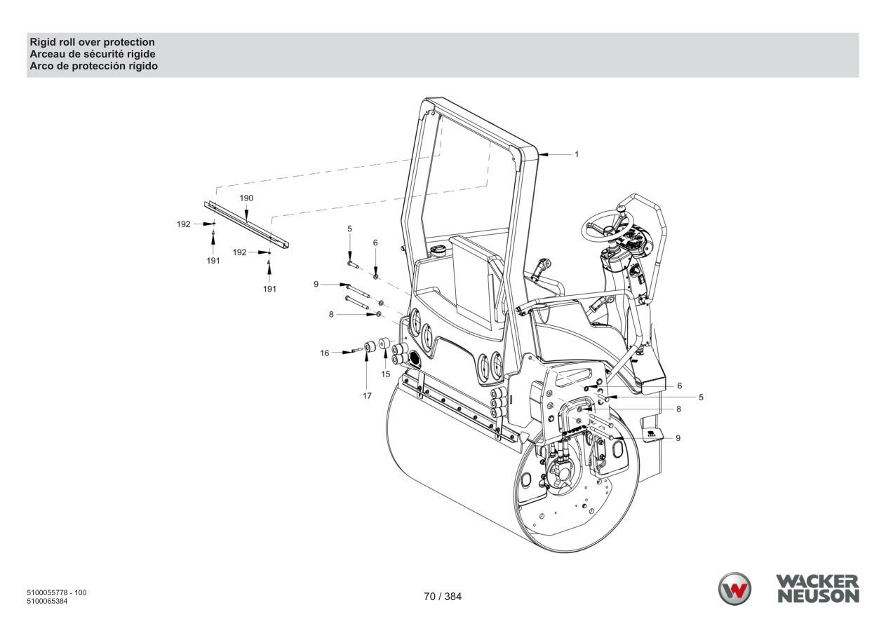 Wacker Neuson RD45-140 Roller Rigid roll over protection parts diagram