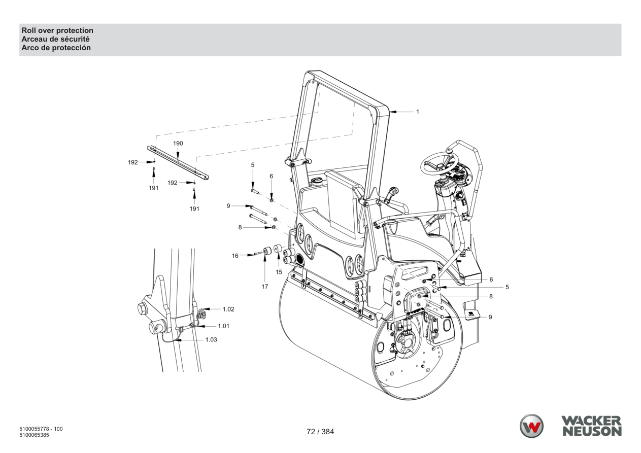Wacker Neuson RD45-140 Roller Roll over protection parts diagram