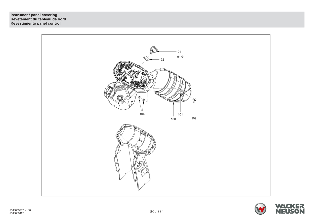Wacker Neuson RD45-140 Roller Instrument panel covering parts diagram