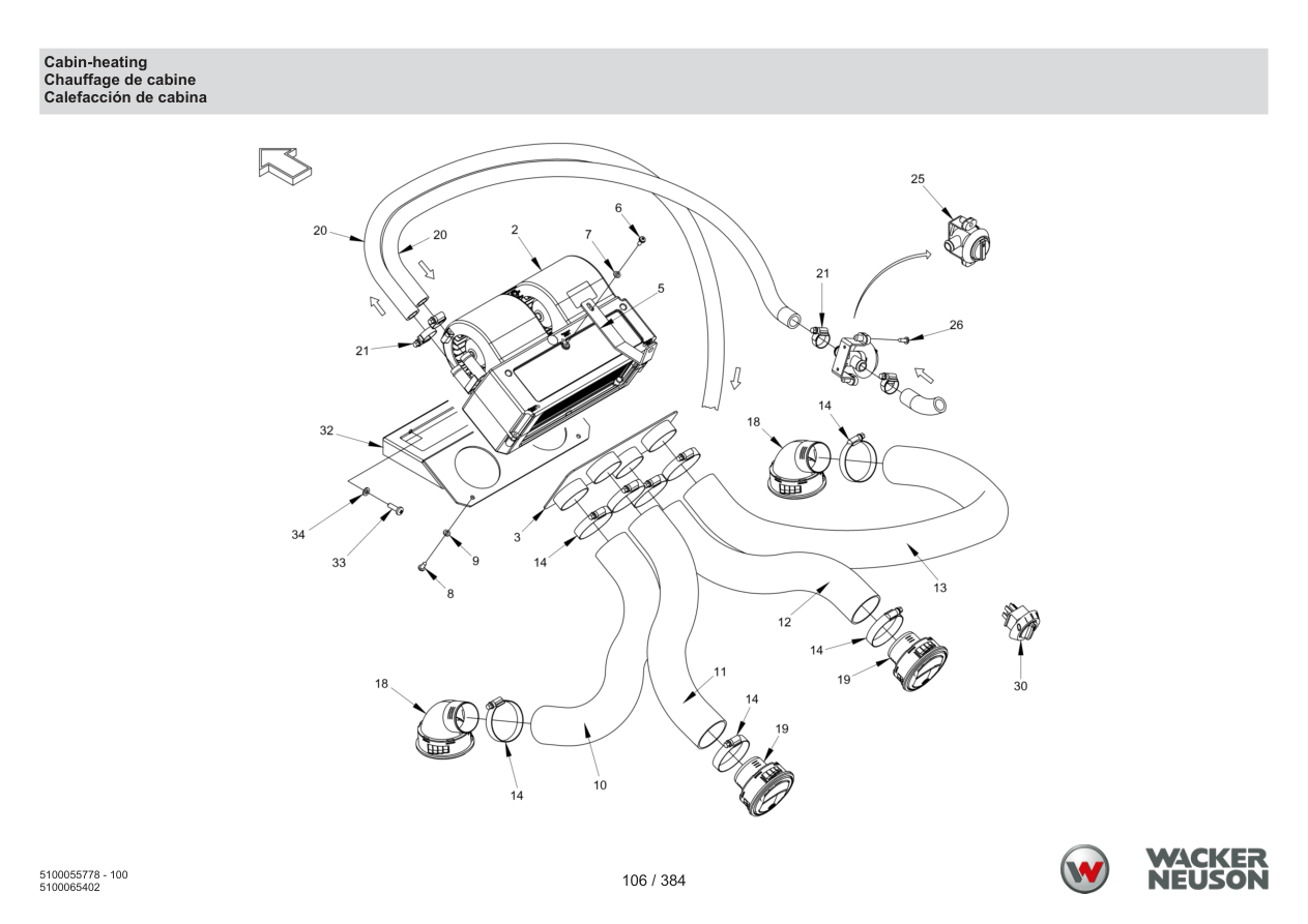 Wacker Neuson RD45-140 Roller Cabin-heating parts diagram