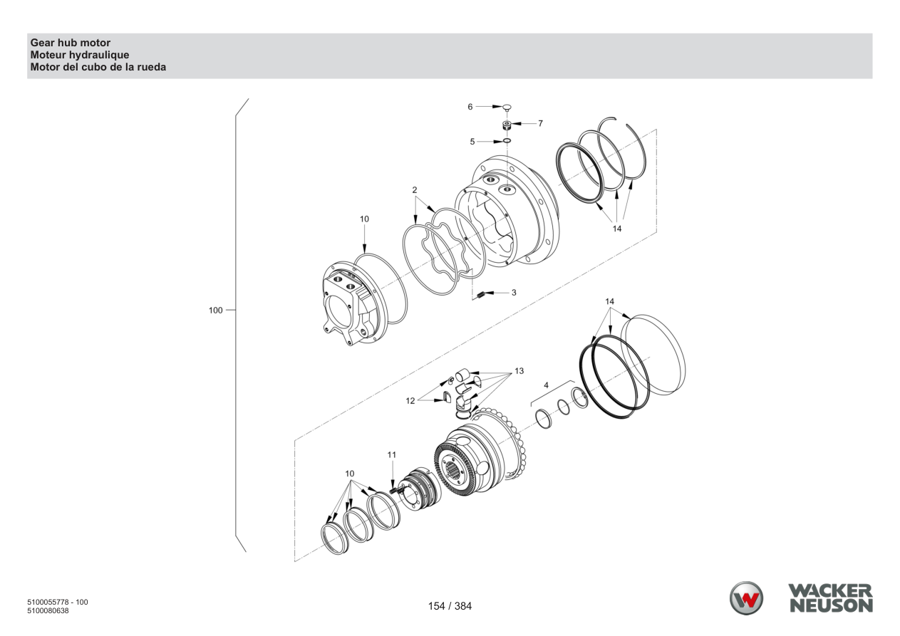 Wacker Neuson RD45-140 Roller Gear hub motor parts diagram