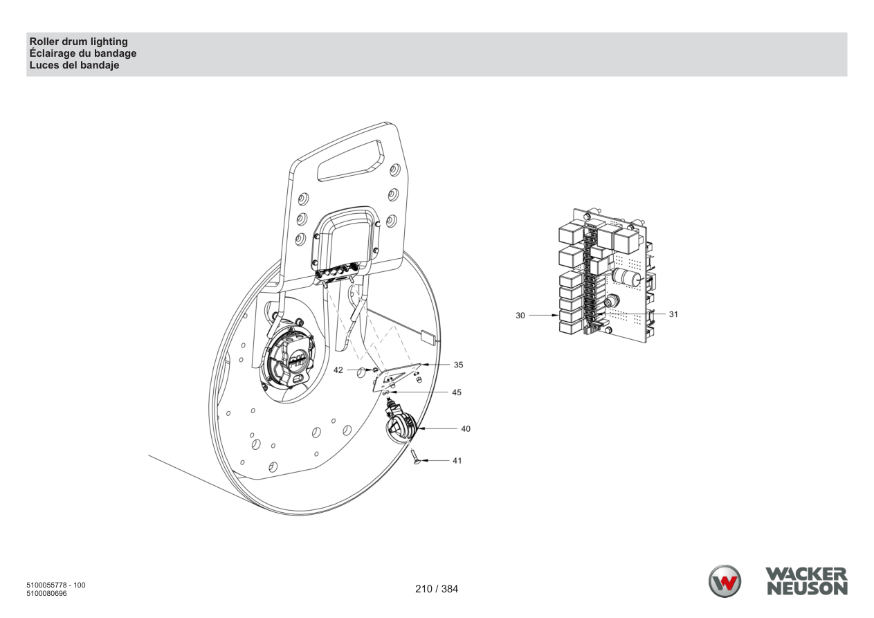 Wacker Neuson RD45-140 Roller Roller drum lighting parts diagram