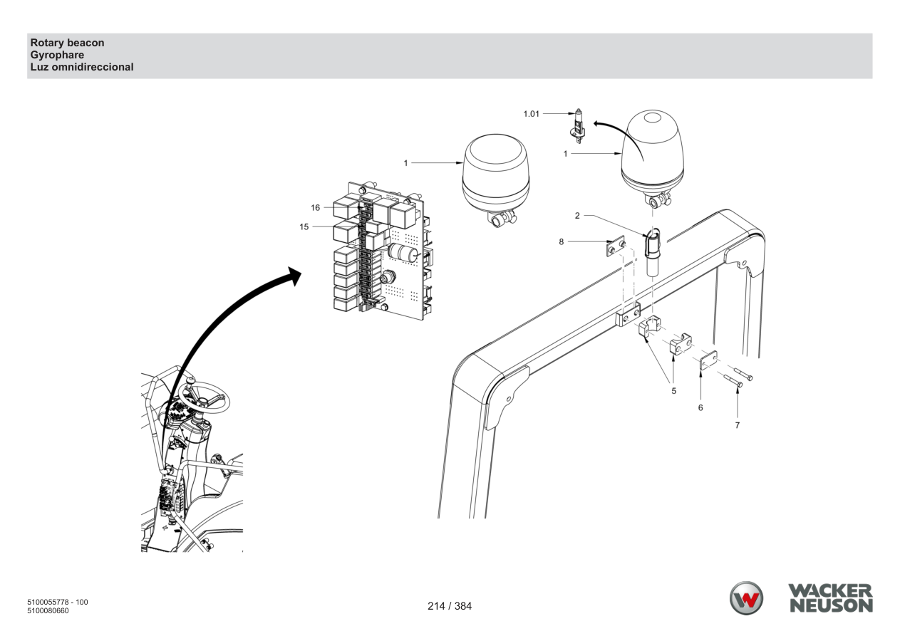 Wacker Neuson RD45-140 Roller Rotary beacon parts diagram
