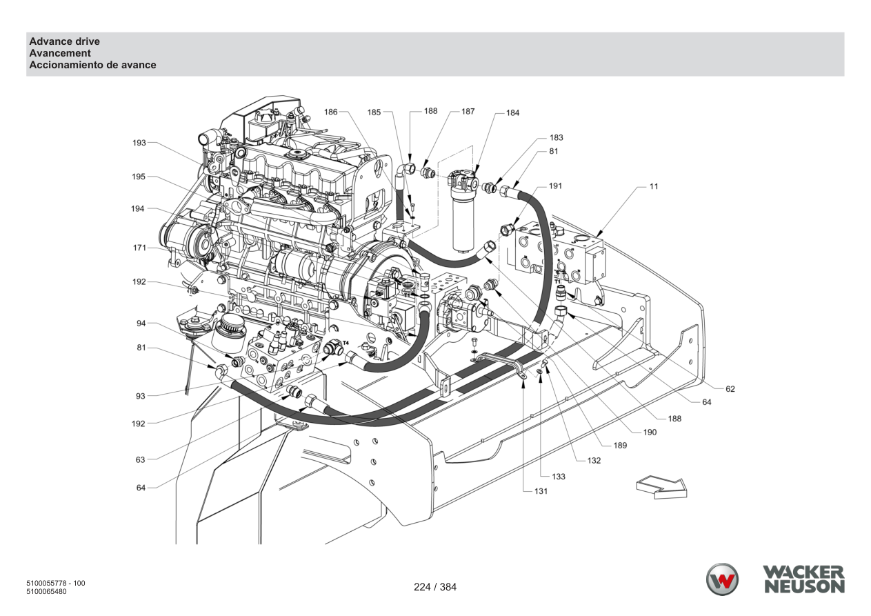 Wacker Neuson RD45-140 Roller Advance drive parts diagram