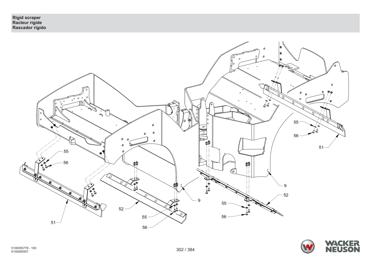 Wacker Neuson RD45-140 Roller Rigid scraper parts diagram