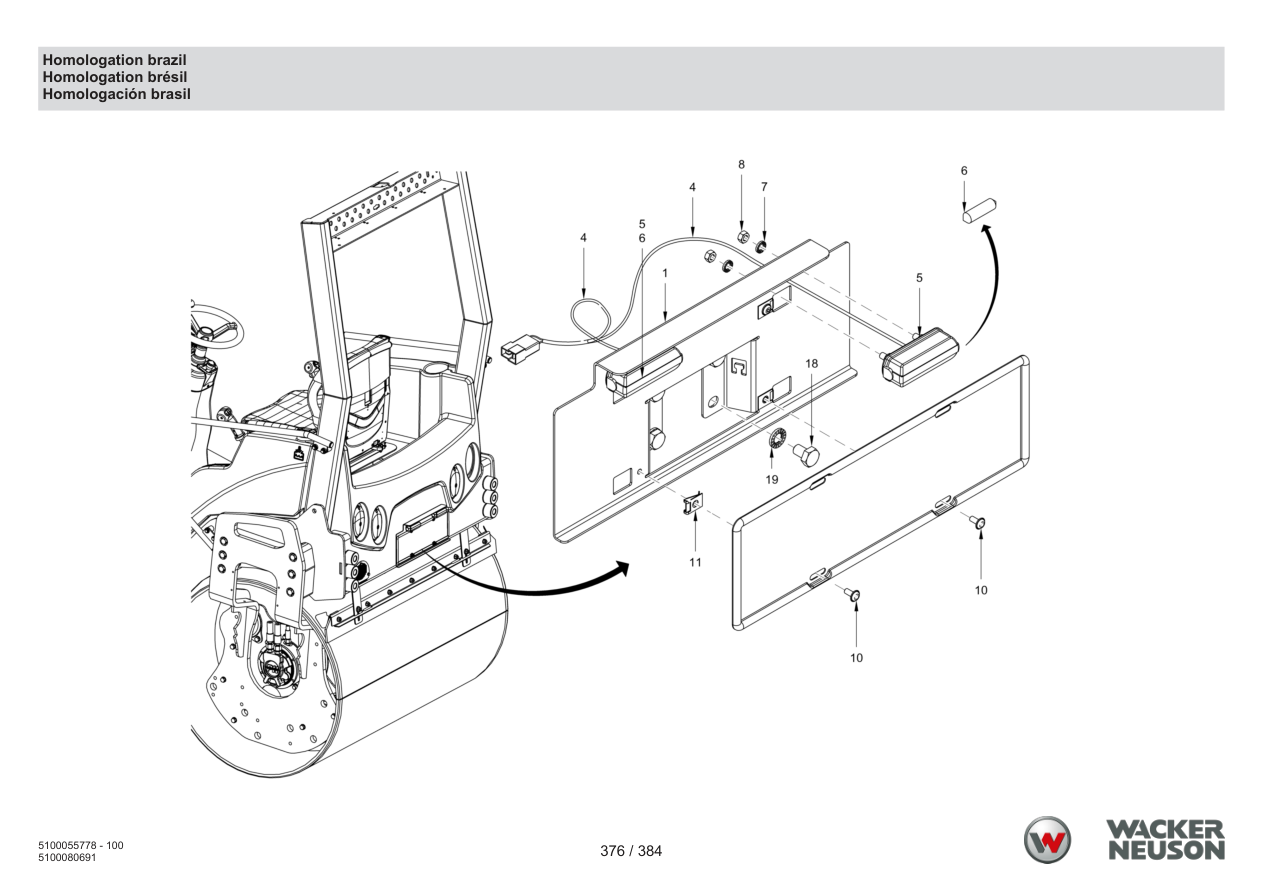 Wacker Neuson RD45-140 Roller Homologation brazil parts diagram