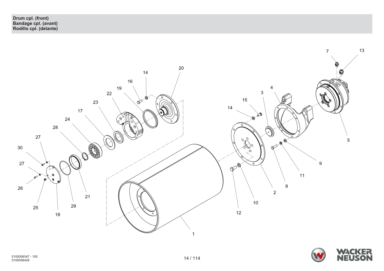 Wacker Neuson RD7 Roller Drum cpl. (front) parts diagram