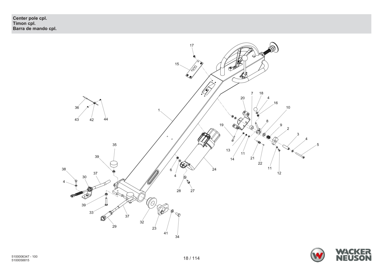 Wacker Neuson RD7 Roller Center pole cpl. parts diagram