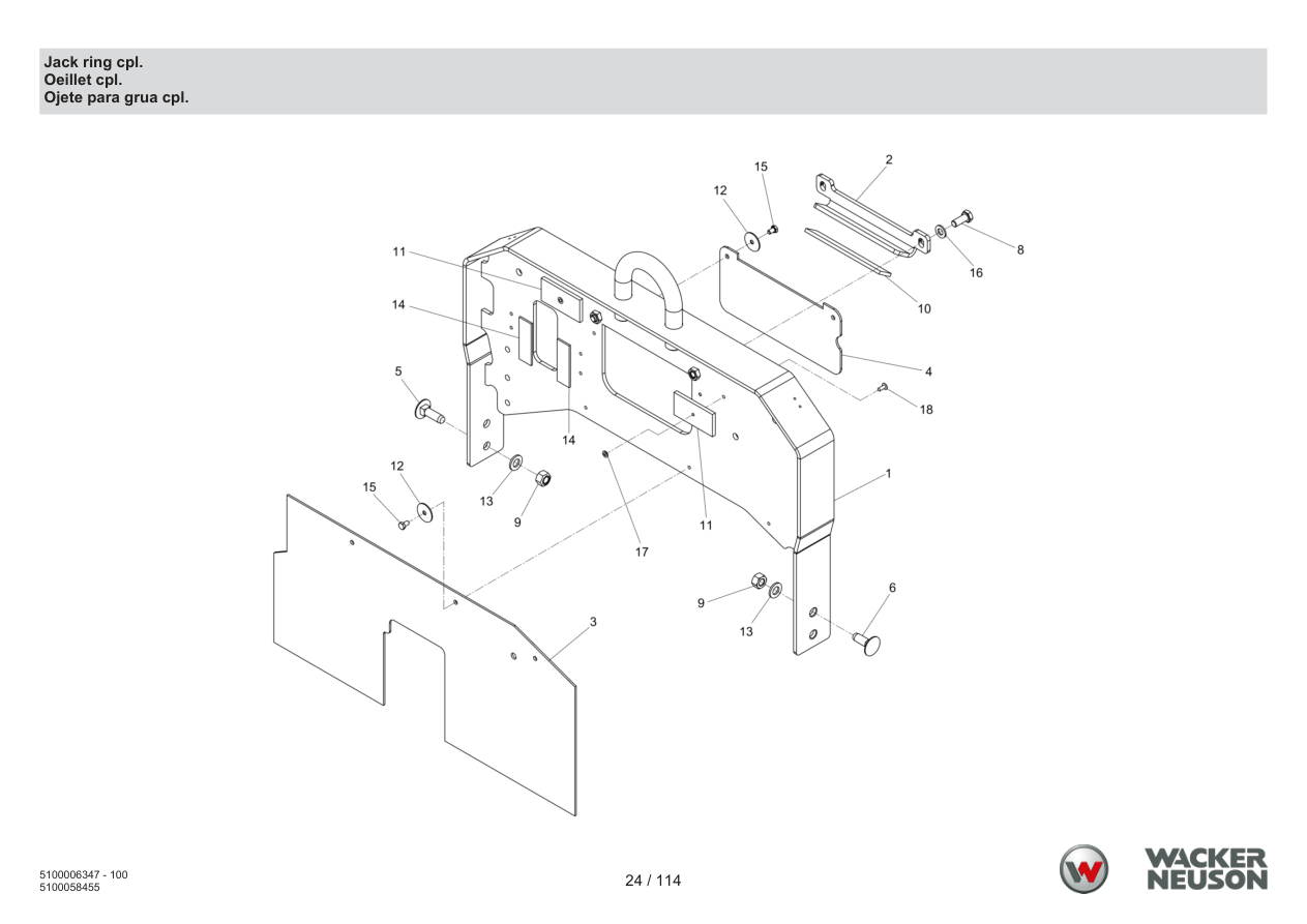 Wacker Neuson RD7 Roller Jack ring cpl. parts diagram