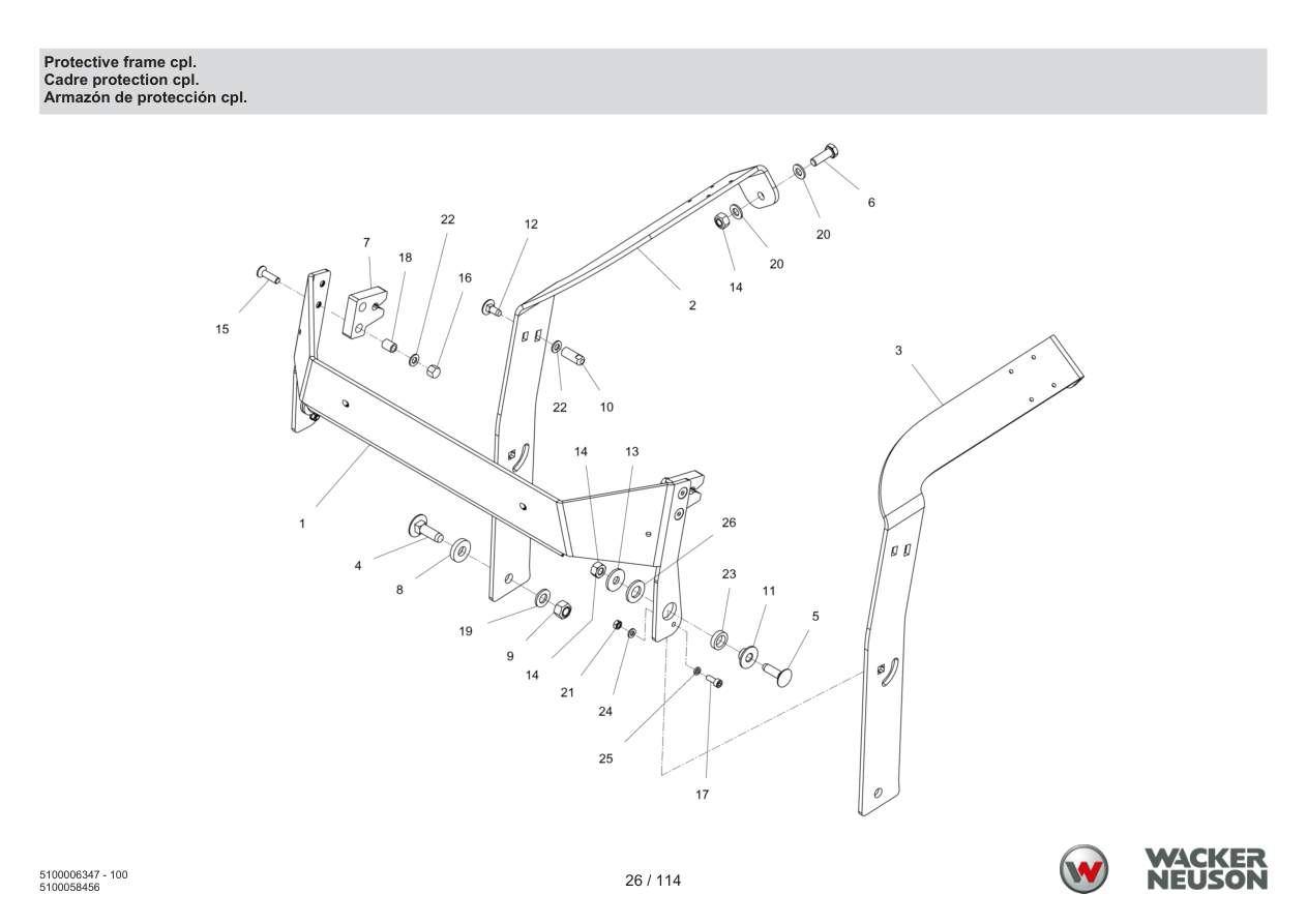 Wacker Neuson RD7 Roller Protective frame cpl. parts diagram