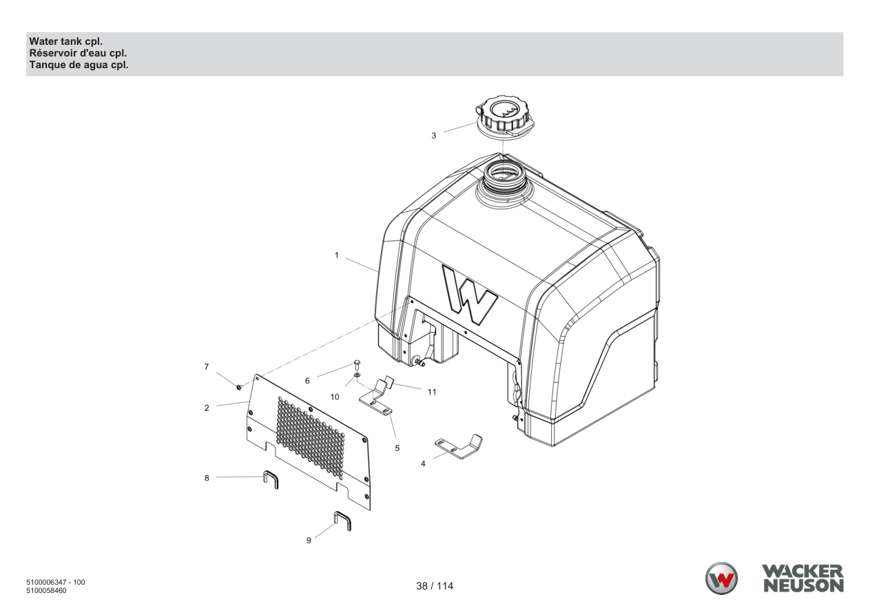 Wacker Neuson RD7 Roller Water tank cpl. parts diagram