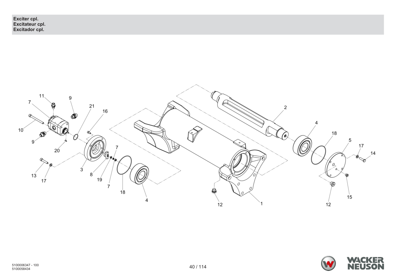 Wacker Neuson RD7 Roller Exciter cpl. parts diagram