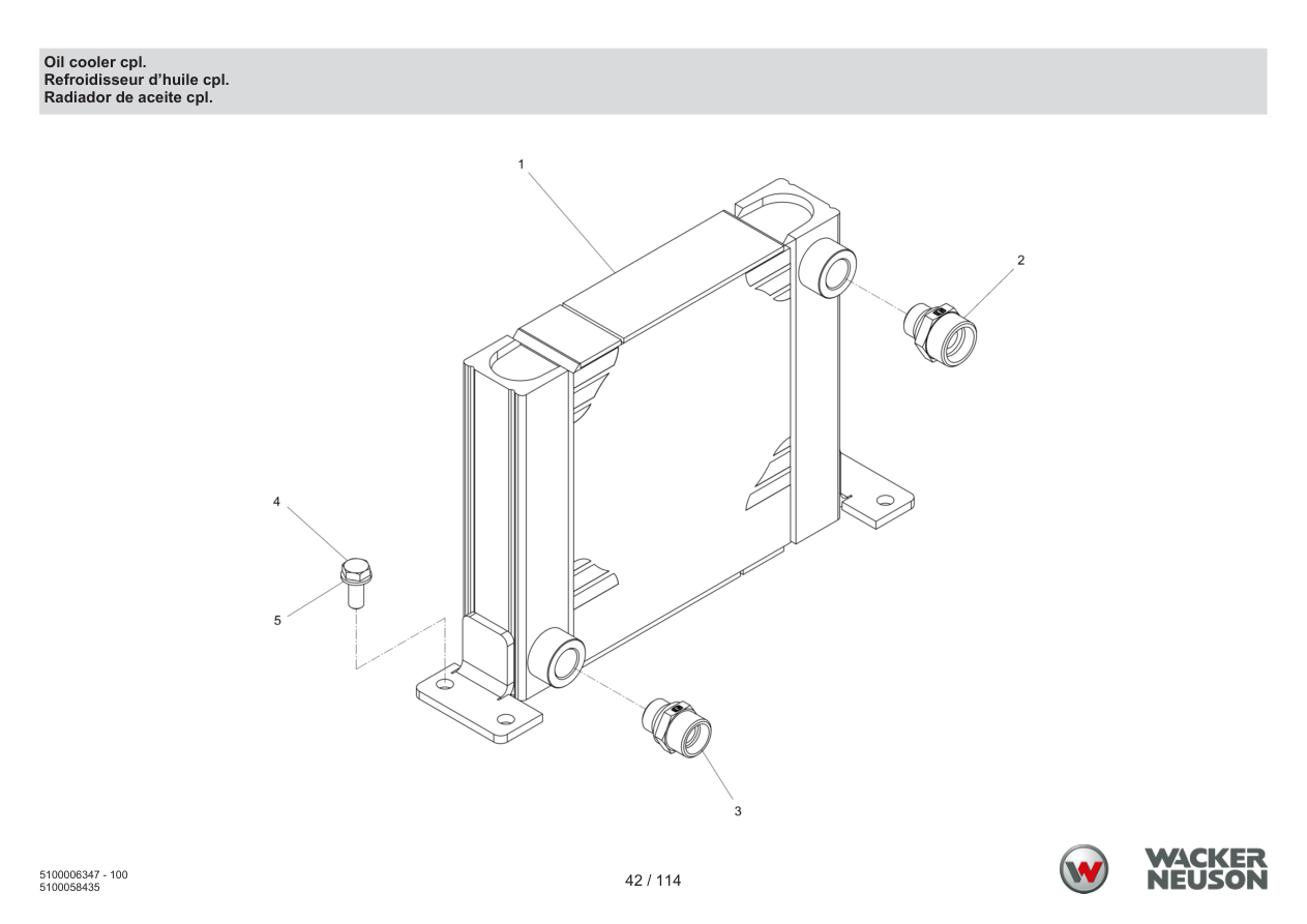 Wacker Neuson RD7 Roller Oil cooler cpl. parts diagram
