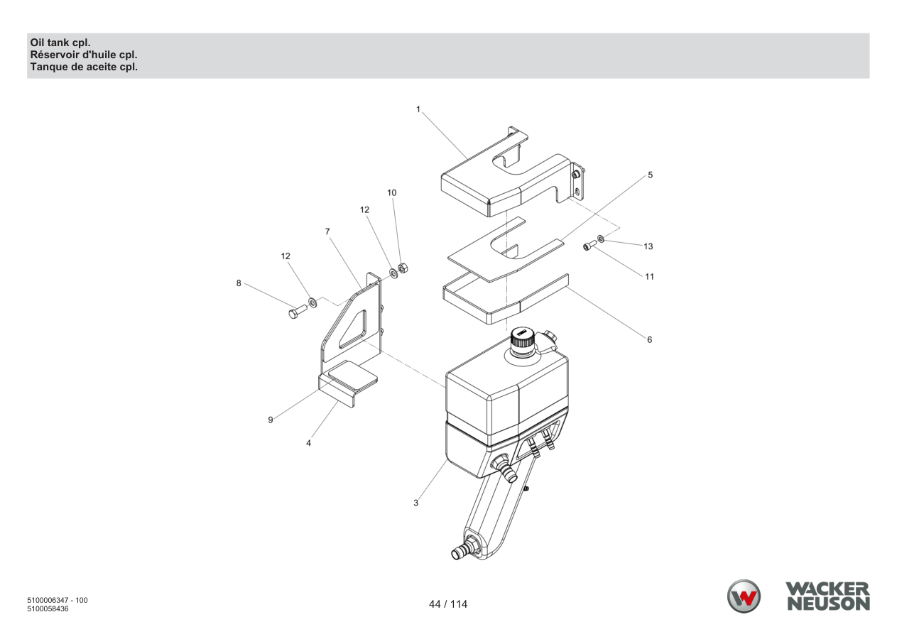 Wacker Neuson RD7 Roller Oil tank cpl. parts diagram