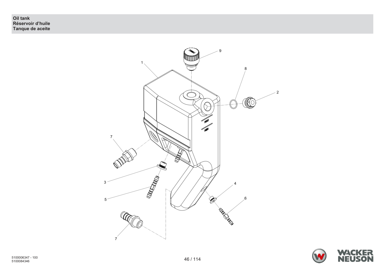 Wacker Neuson RD7 Roller Oil tank parts diagram