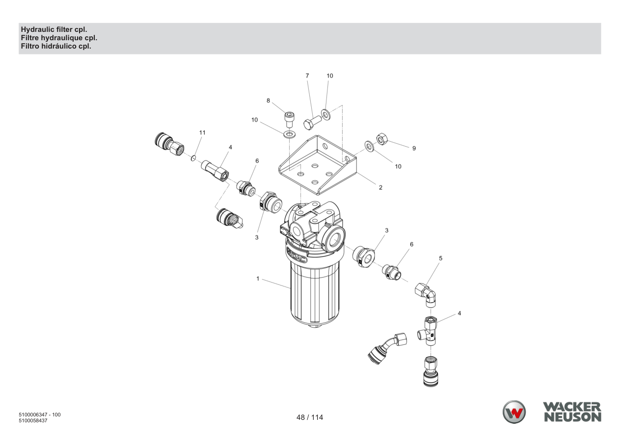 Wacker Neuson RD7 Roller Hydraulic filter cpl. parts diagram