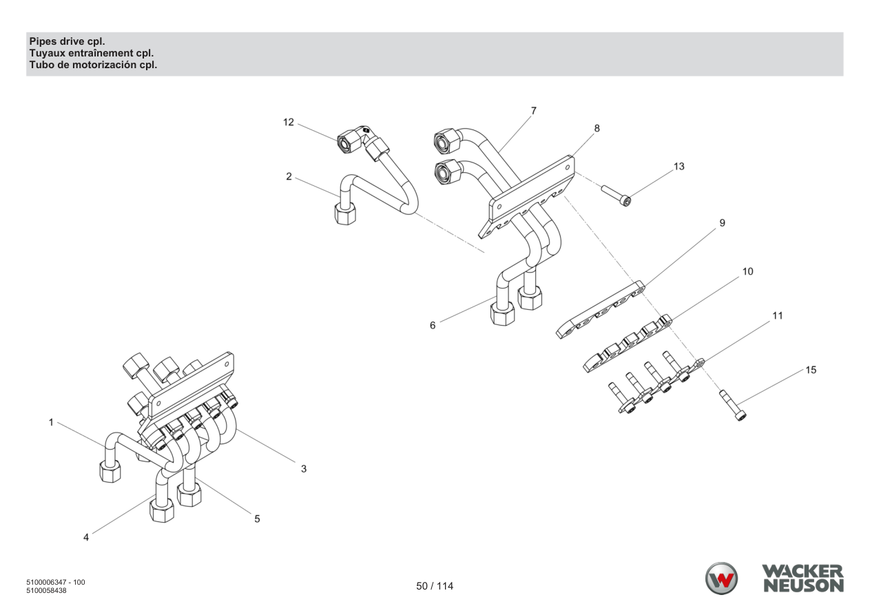 Wacker Neuson RD7 Roller Pipes drive cpl. parts diagram