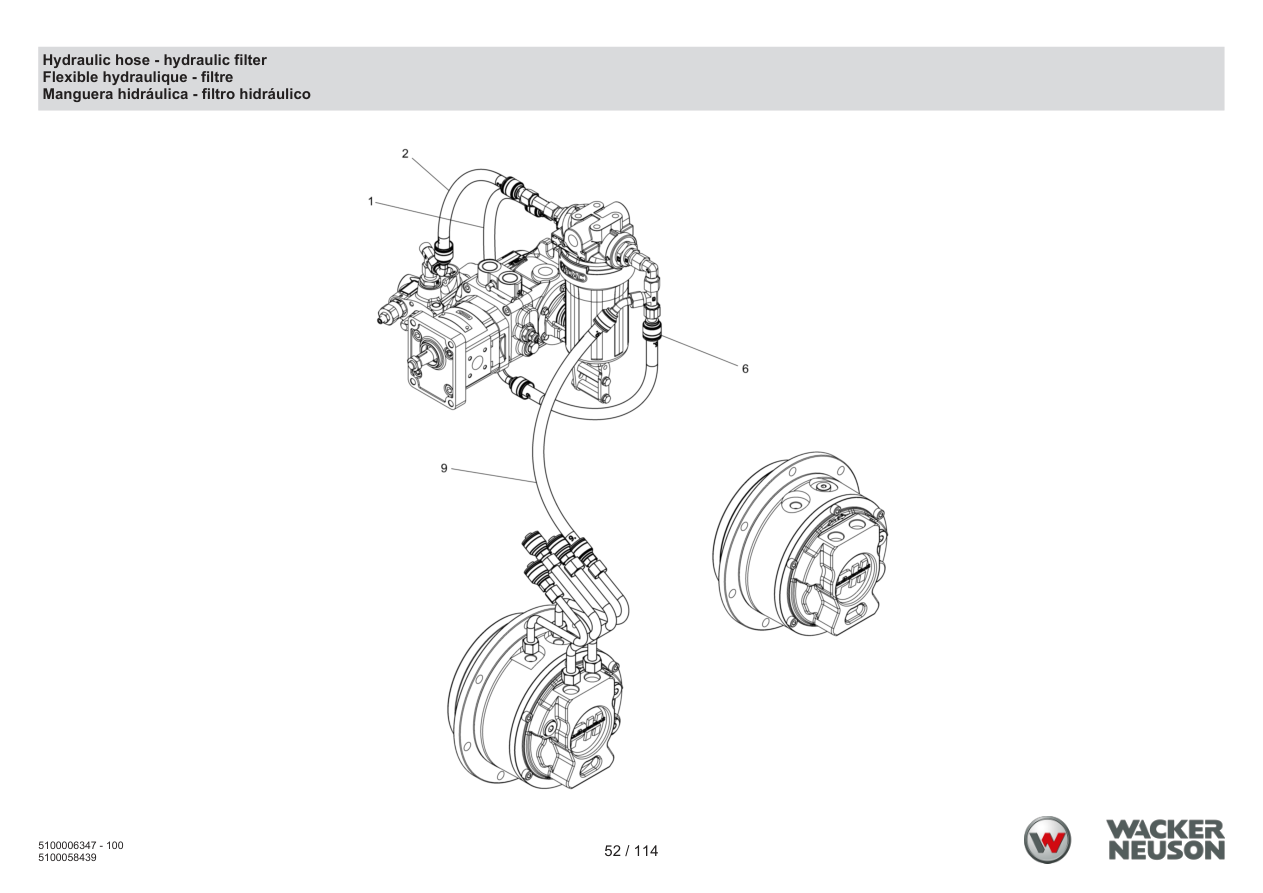 Wacker Neuson RD7 Roller Hydraulic hose - hydraulic filter parts diagram