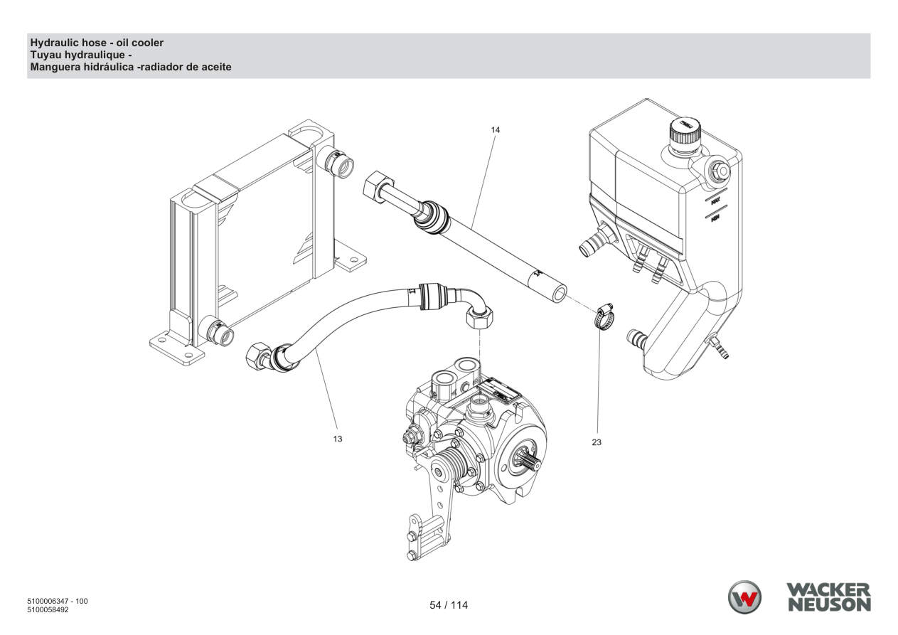Wacker Neuson RD7 Roller Hydraulic hose - oil cooler parts diagram
