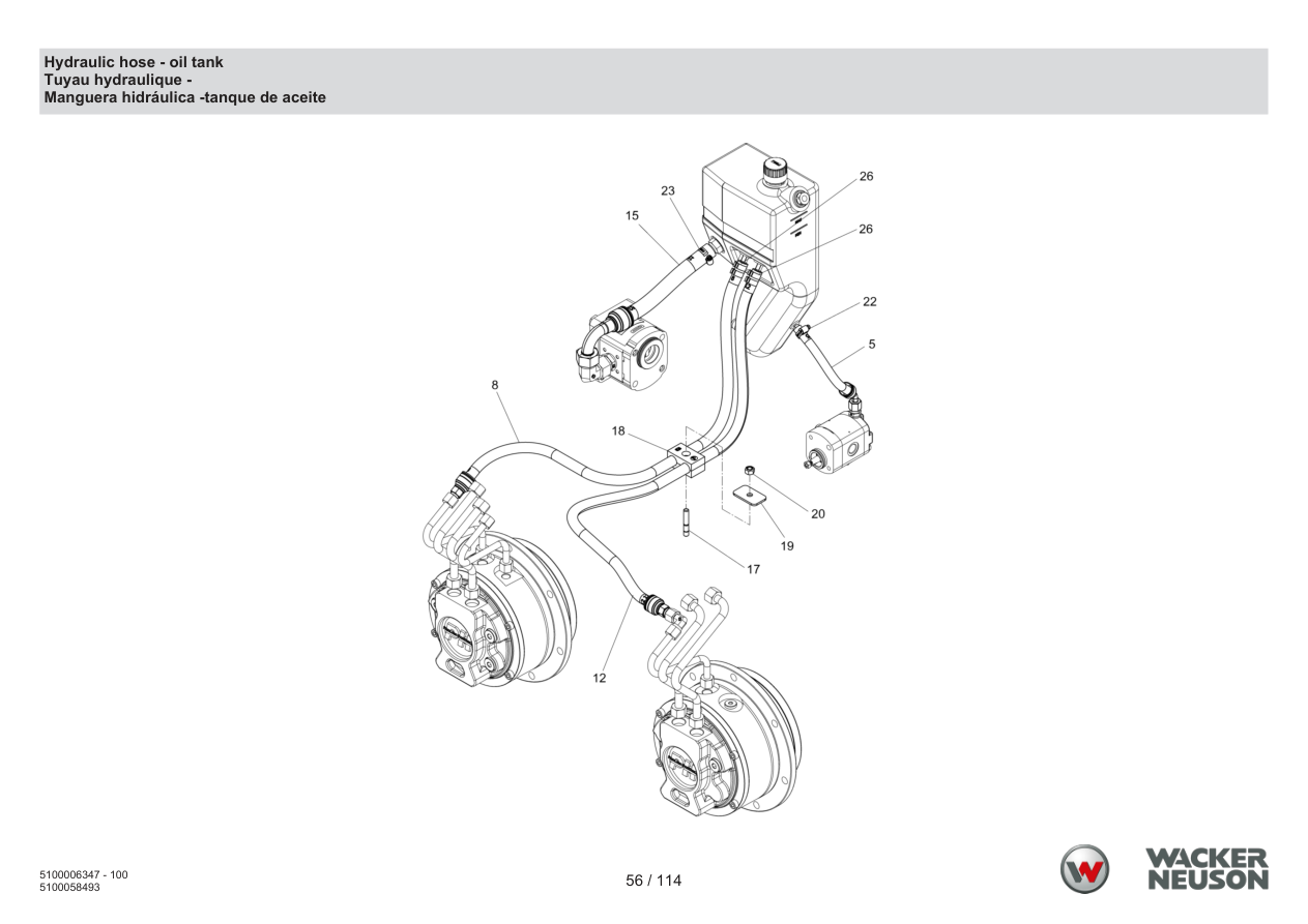 Wacker Neuson RD7 Roller Hydraulic hose - oil tank parts diagram