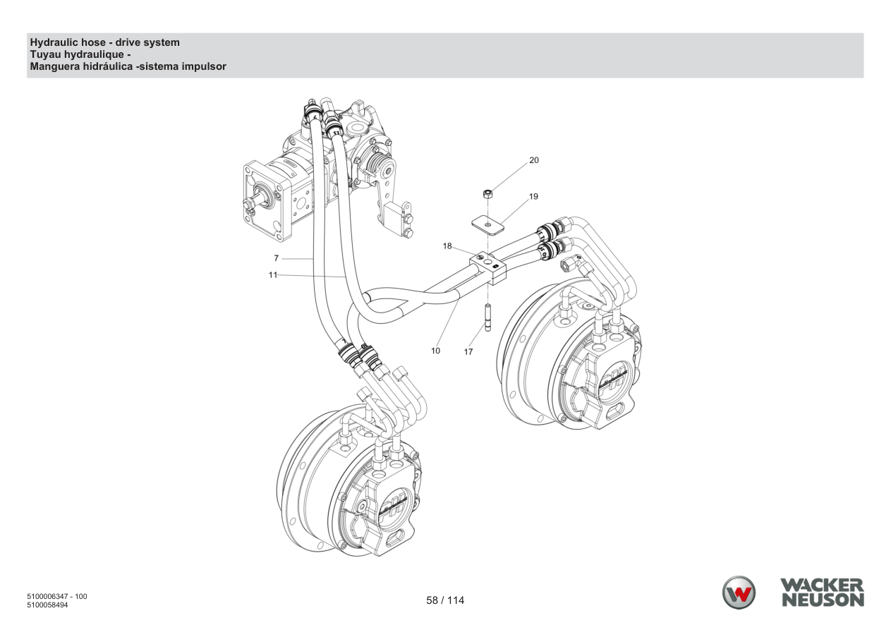 Wacker Neuson RD7 Roller Hydraulic hose - drive system parts diagram