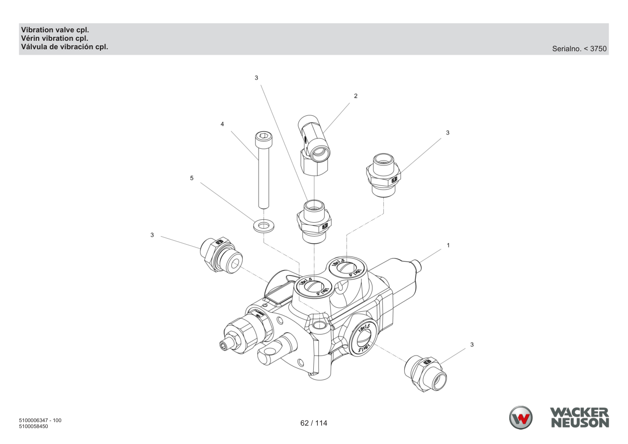 Wacker Neuson RD7 Roller Vibration valve cpl. parts diagram
