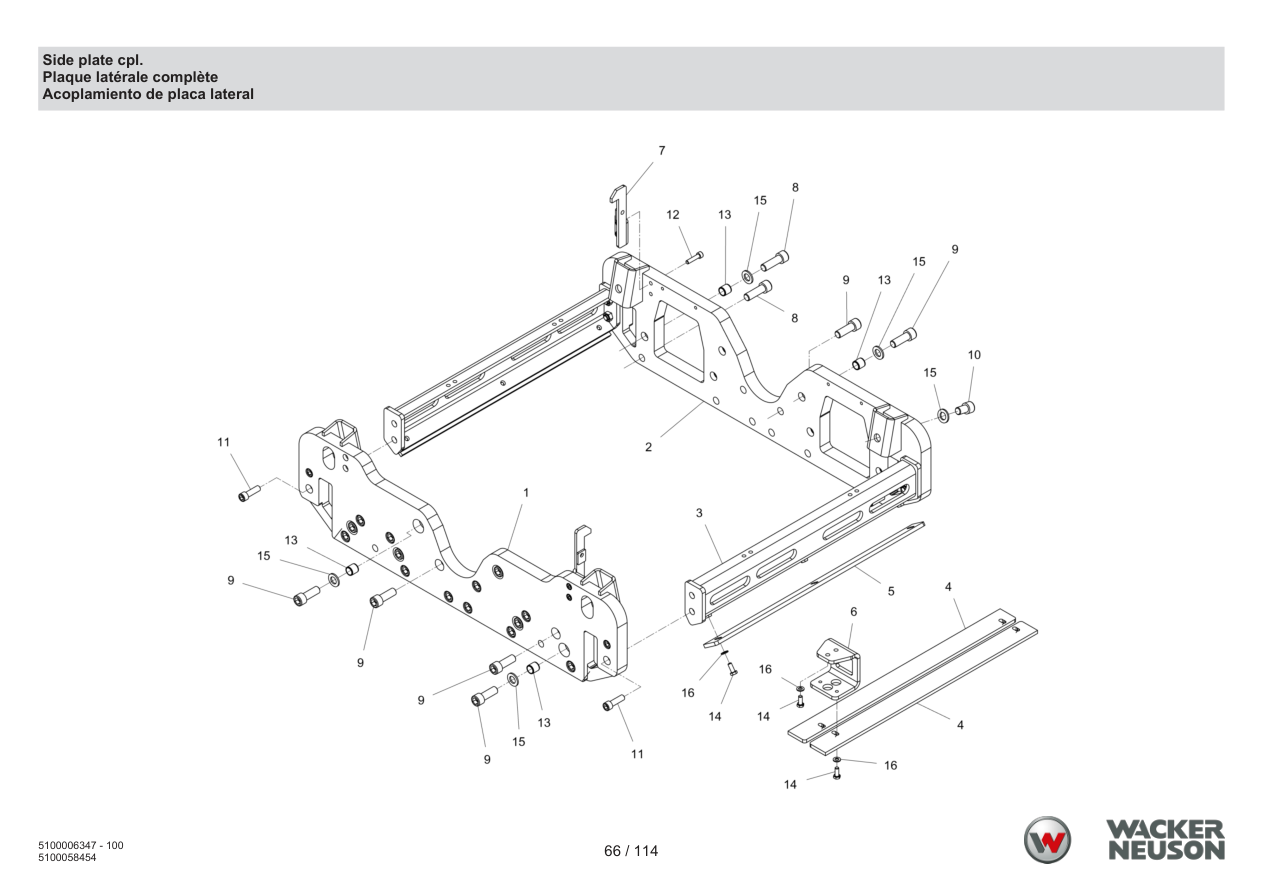 Wacker Neuson RD7 Roller Side plate cpl. parts diagram