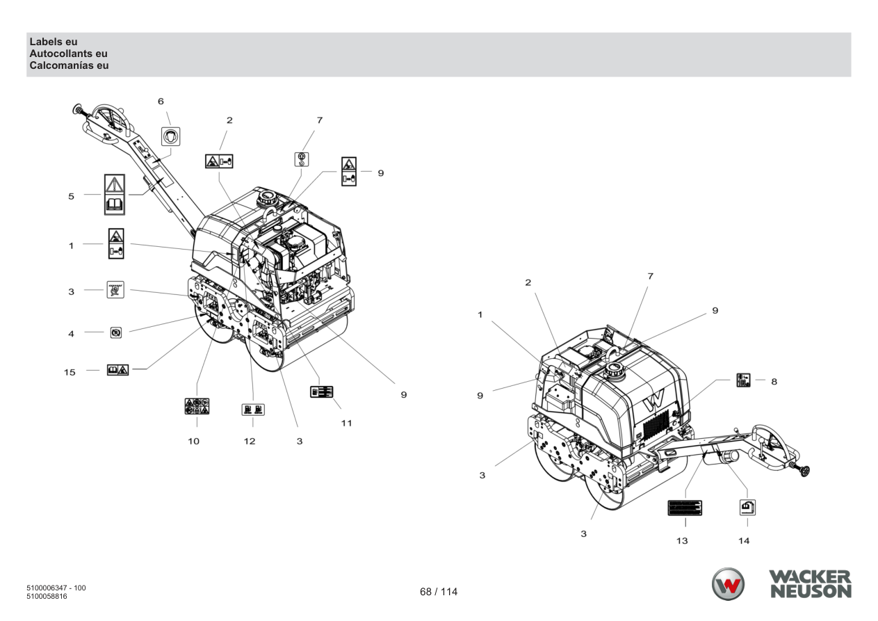 Wacker Neuson RD7 Roller Labels eu parts diagram