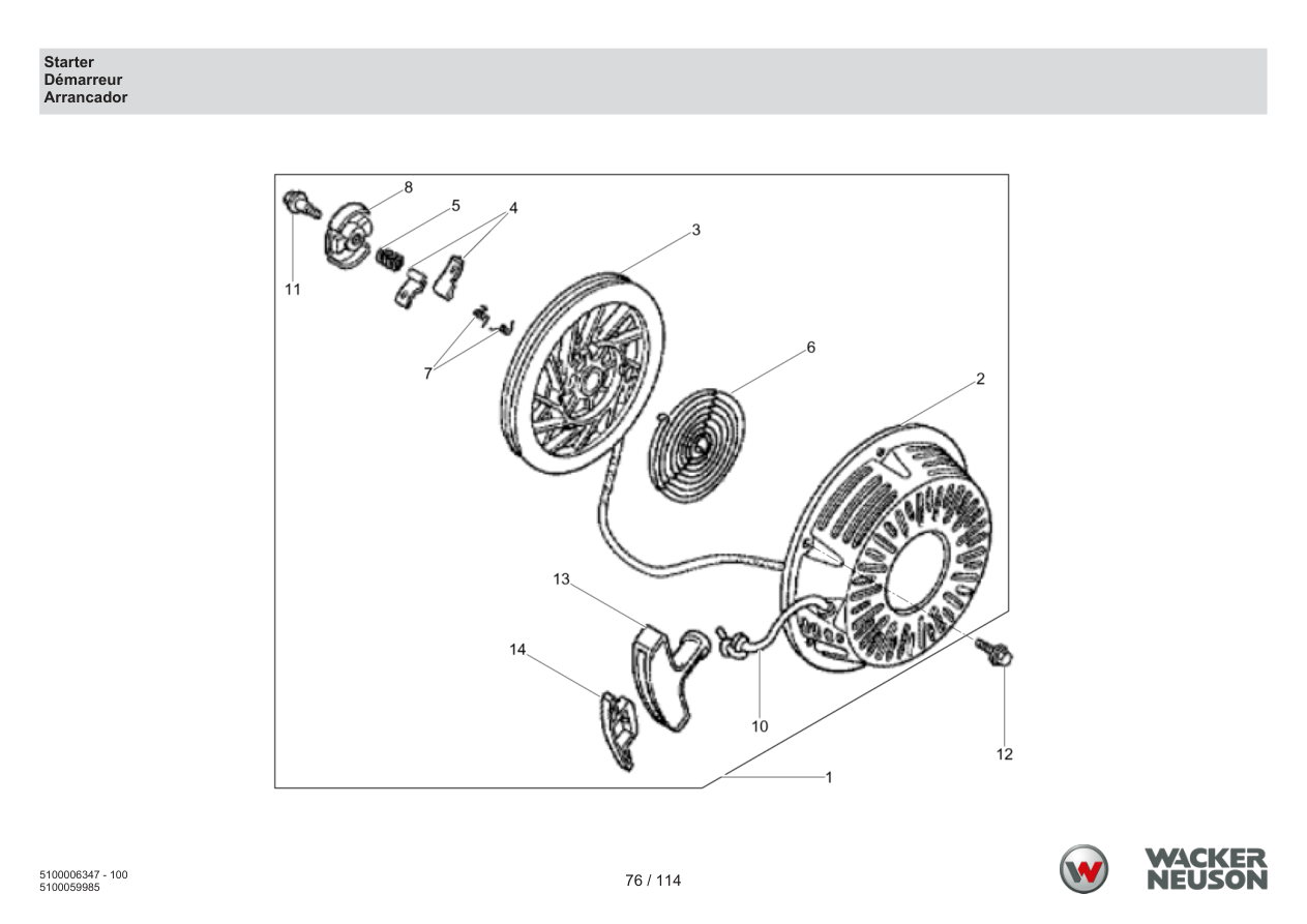 Wacker Neuson RD7 Roller Starter parts diagram