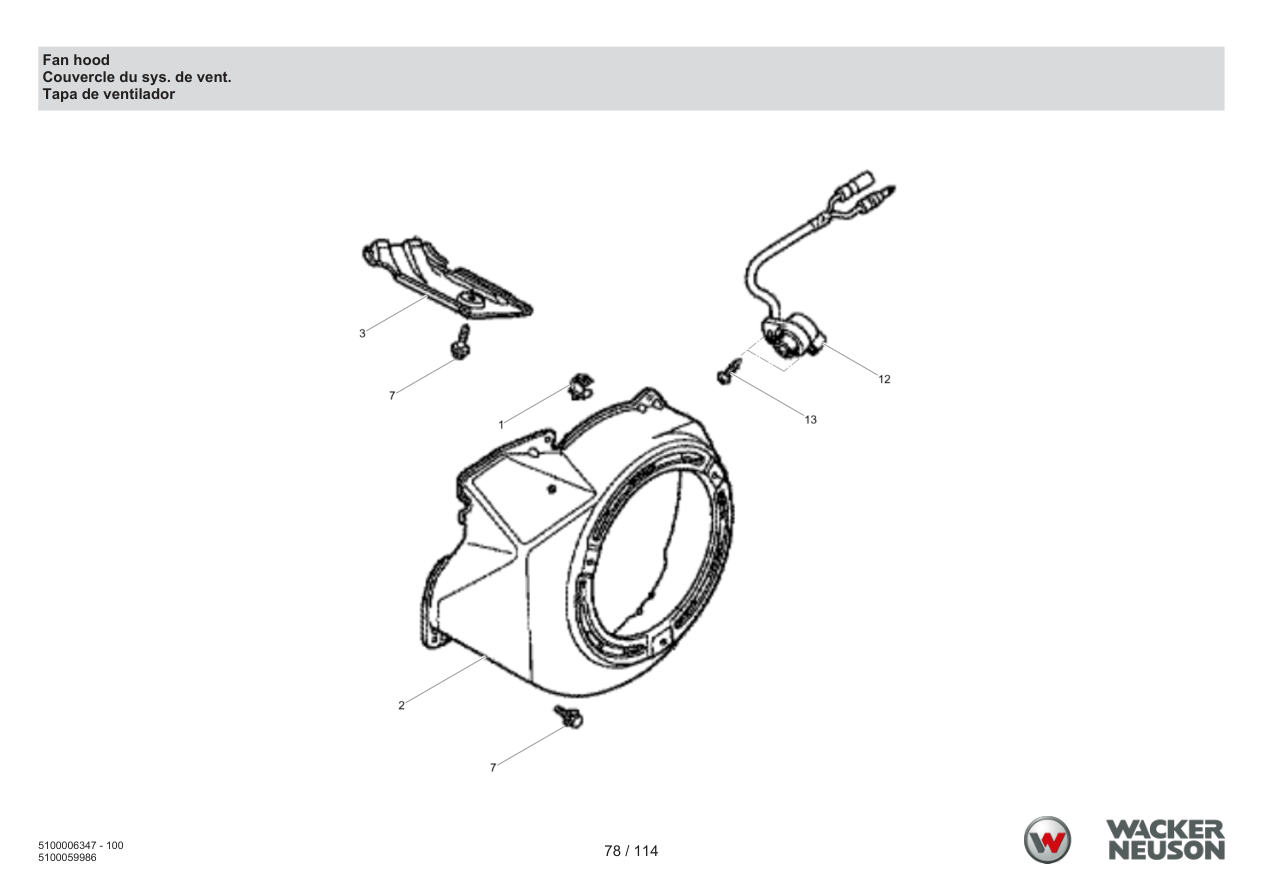 Wacker Neuson RD7 Roller Fan hood parts diagram