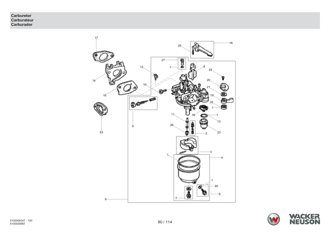 Wacker Neuson RD7 Roller Carburetor parts diagram