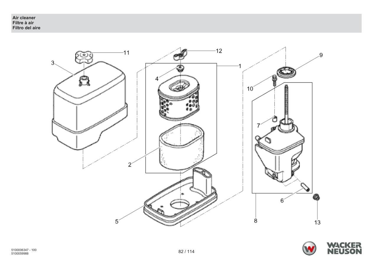 Wacker Neuson RD7 Roller Air cleaner parts diagram
