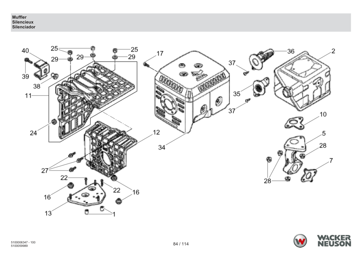 Wacker Neuson RD7 Roller Muffler parts diagram