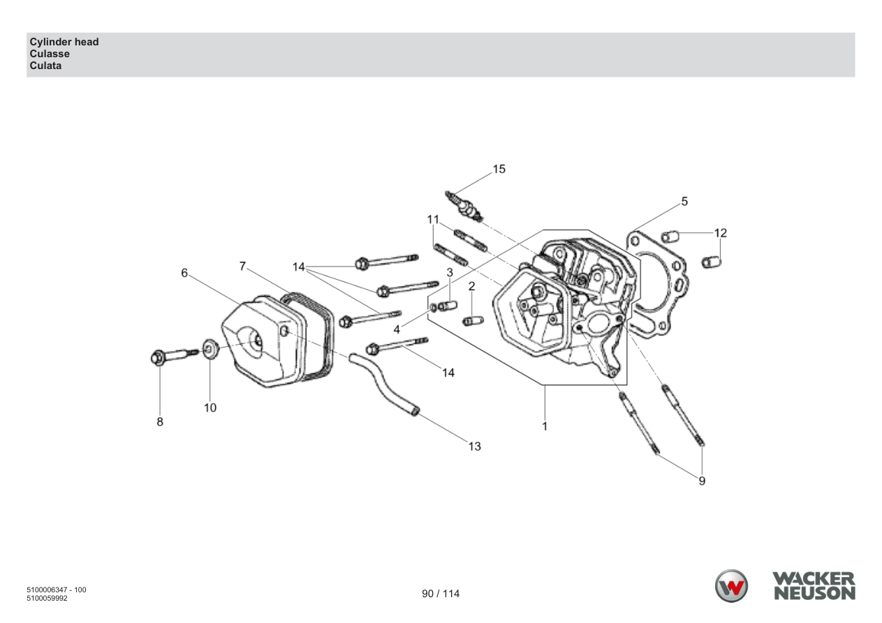 Wacker Neuson RD7 Roller Cylinder head parts diagram