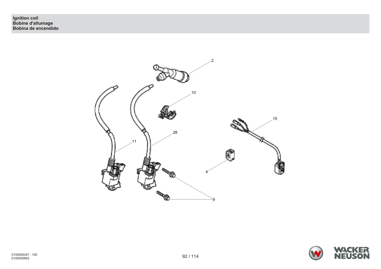 Wacker Neuson RD7 Roller Ignition coil parts diagram