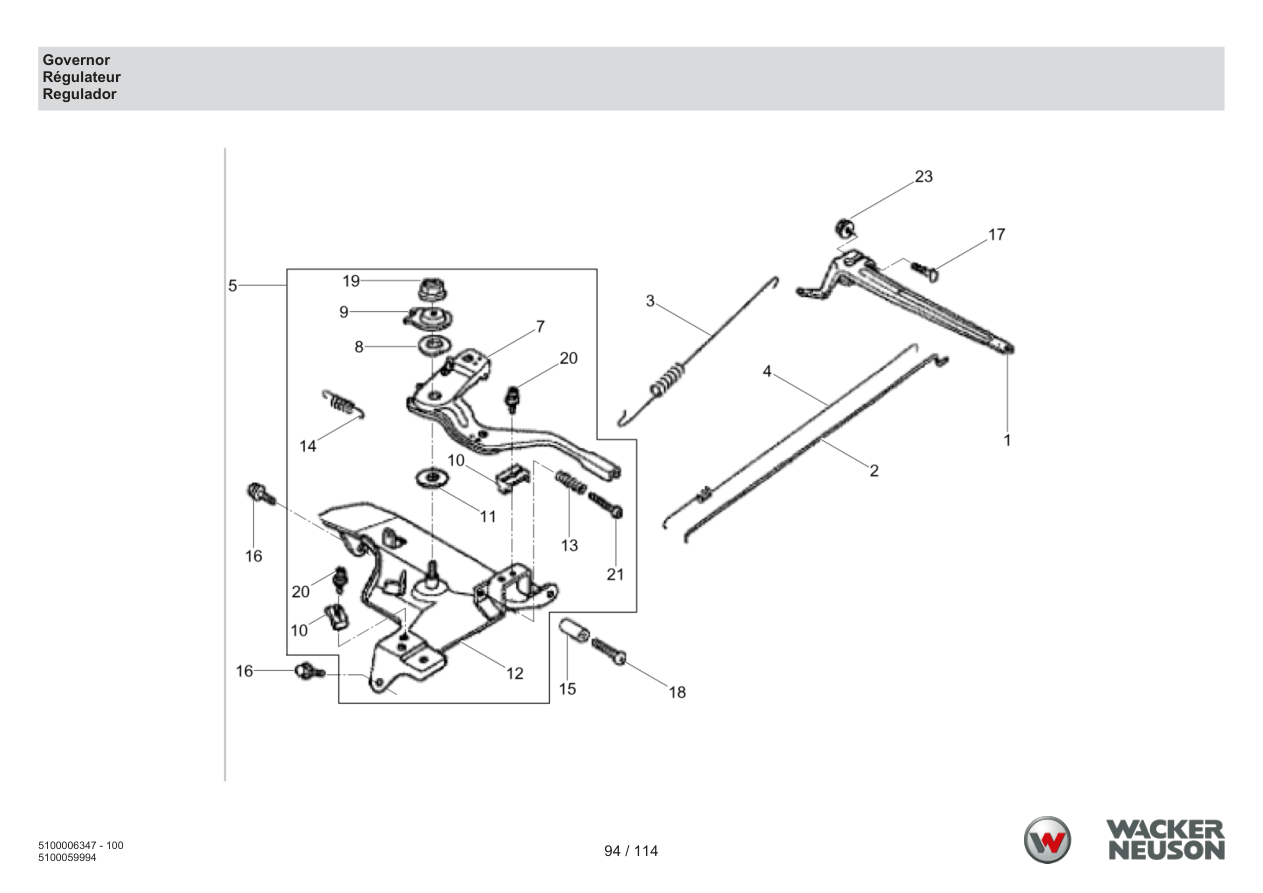 Wacker Neuson RD7 Roller Governor parts diagram