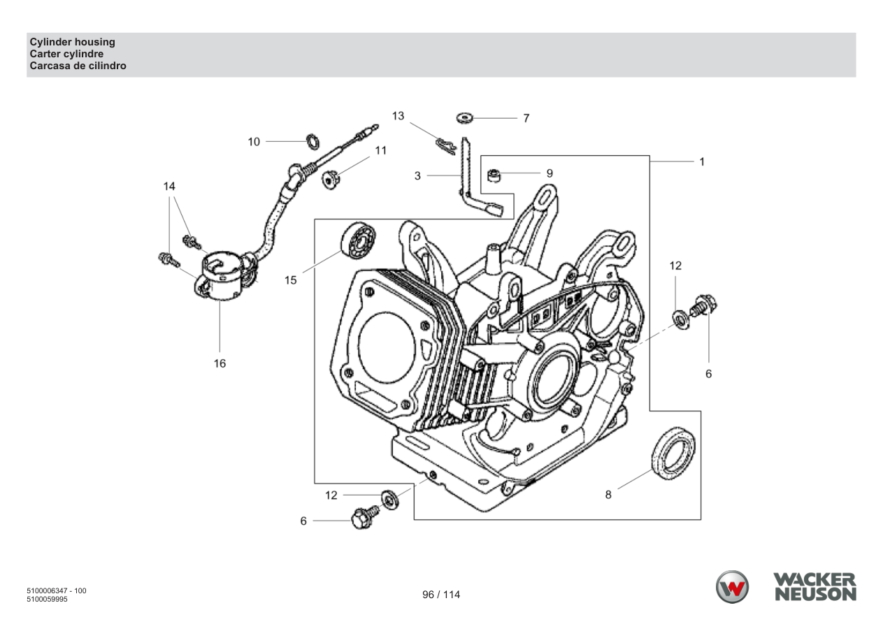 Wacker Neuson RD7 Roller Cylinder housing parts diagram
