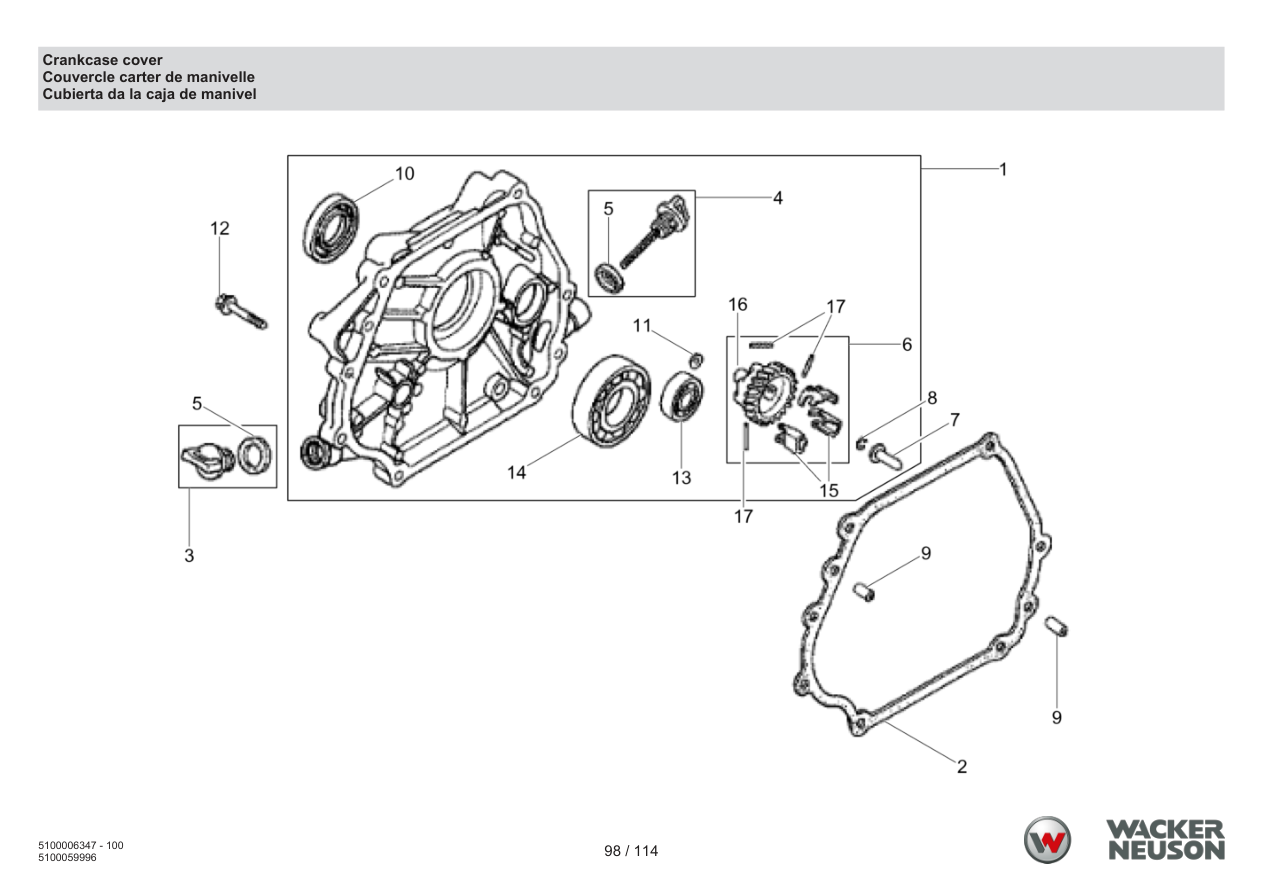 Wacker Neuson RD7 Roller Crankcase cover parts diagram