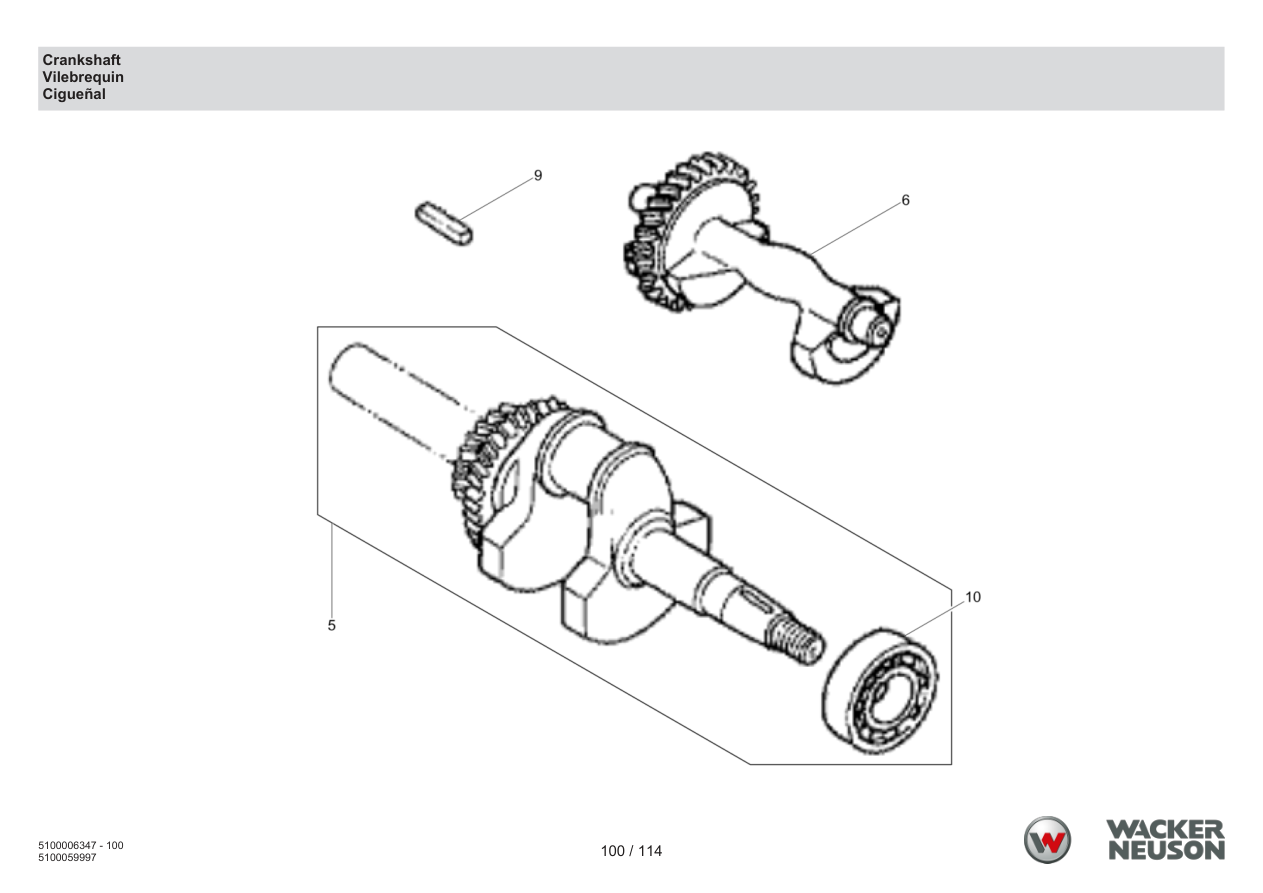 Wacker Neuson RD7 Roller Crankshaft parts diagram