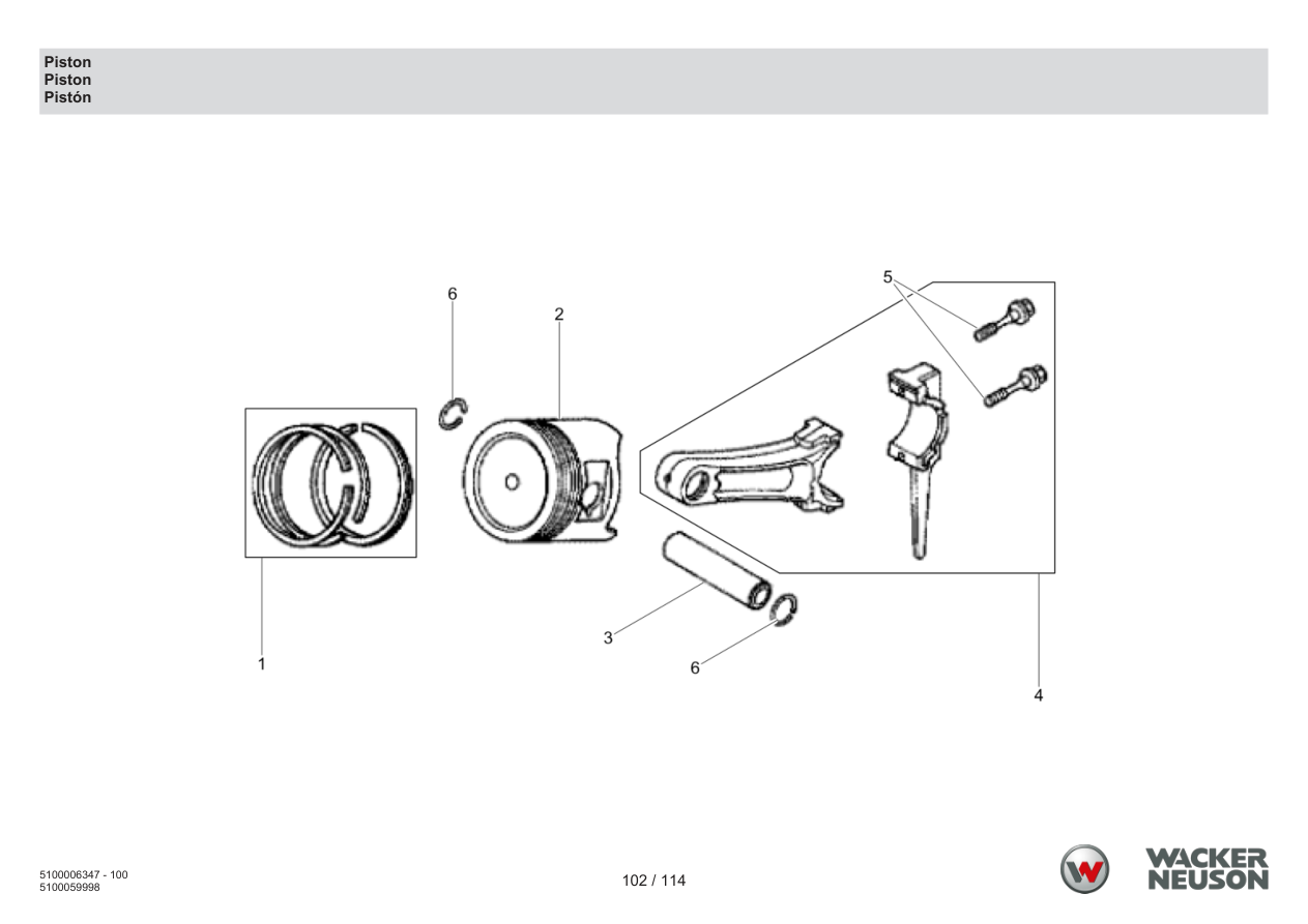 Wacker Neuson RD7 Roller Piston parts diagram