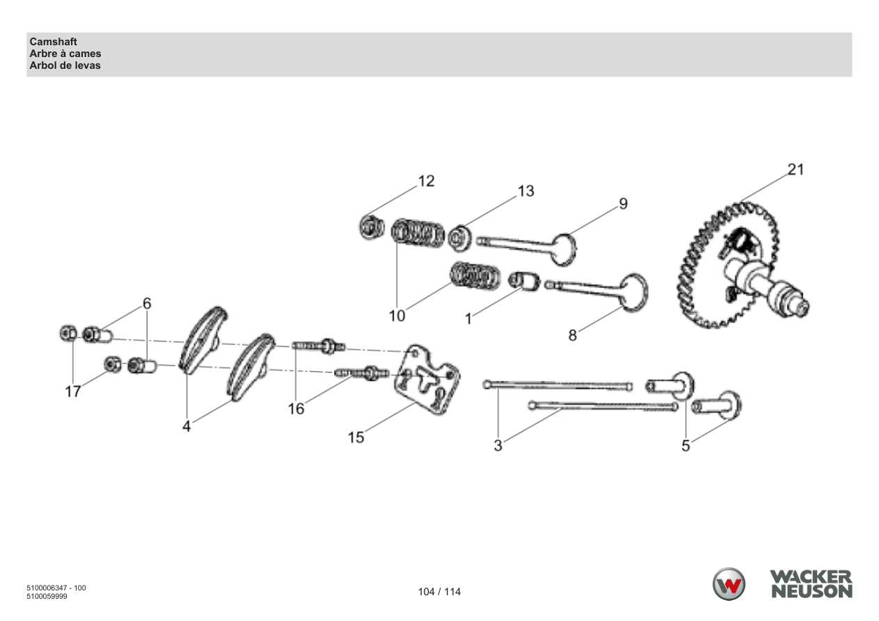Wacker Neuson RD7 Roller Camshaft parts diagram